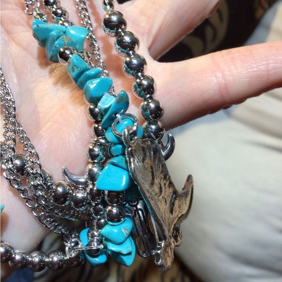 NeW  Boho Western Turquoise and alloy Silver Layered Necklace Set - Picture 3 of 6